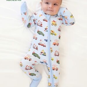 Blue Kids One Piece with Vehicle Print Bamboo